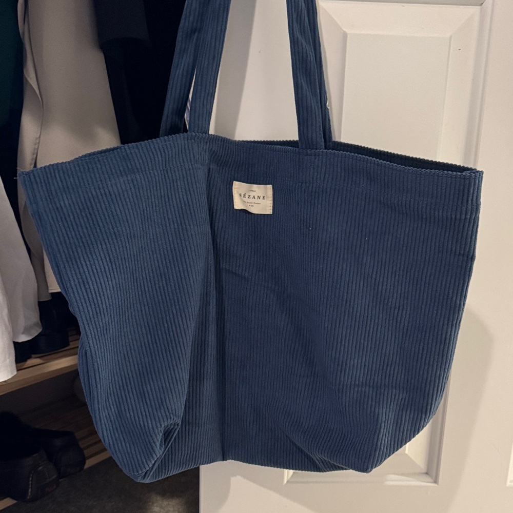 Sezane Blue Corduroy Tote Bag